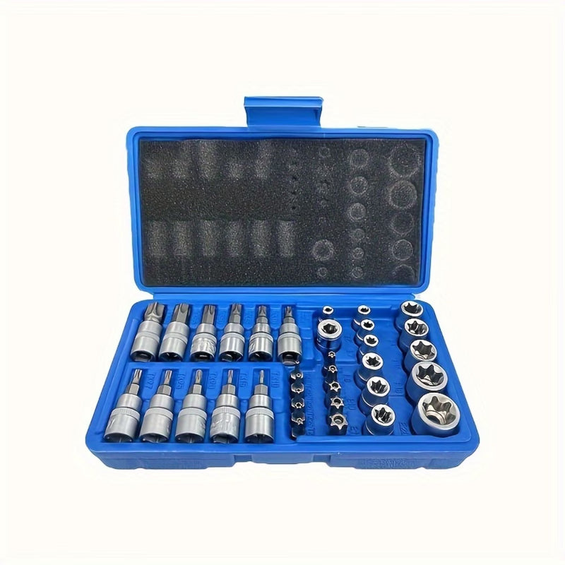 34 Piece E Torx Socket Set Chrome Vanadium Star Bit Tool Kit with Case for Auto Repair-9