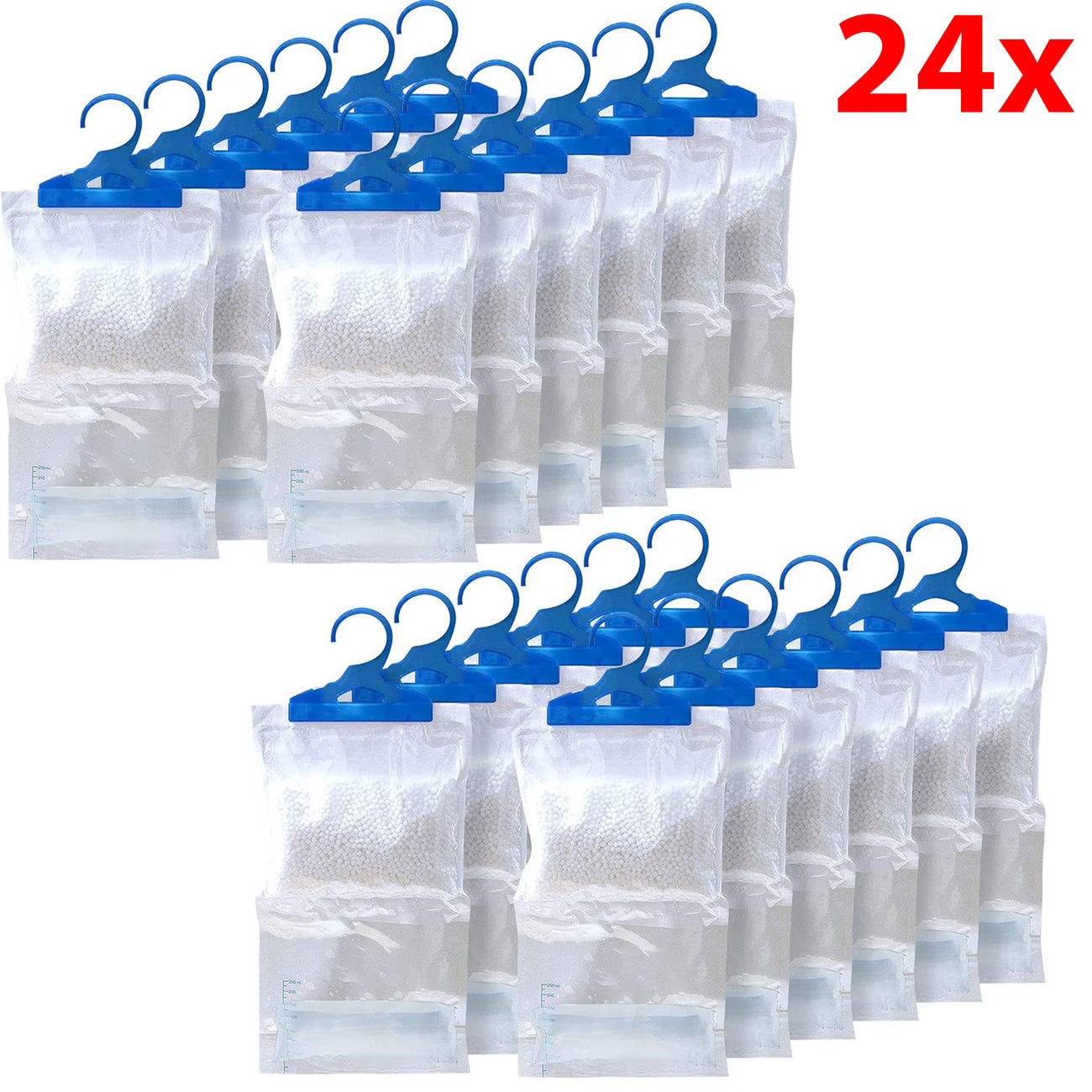 24 Pack Hanging Wardrobe Dehumidifier Bags – Moisture Absorber with Leak-Proof Design & Hooks
