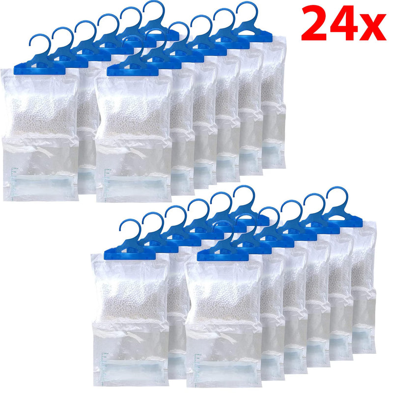 24 Pack Hanging Wardrobe Dehumidifier Bags – Moisture Absorber with Leak-Proof Design & Hooks-1