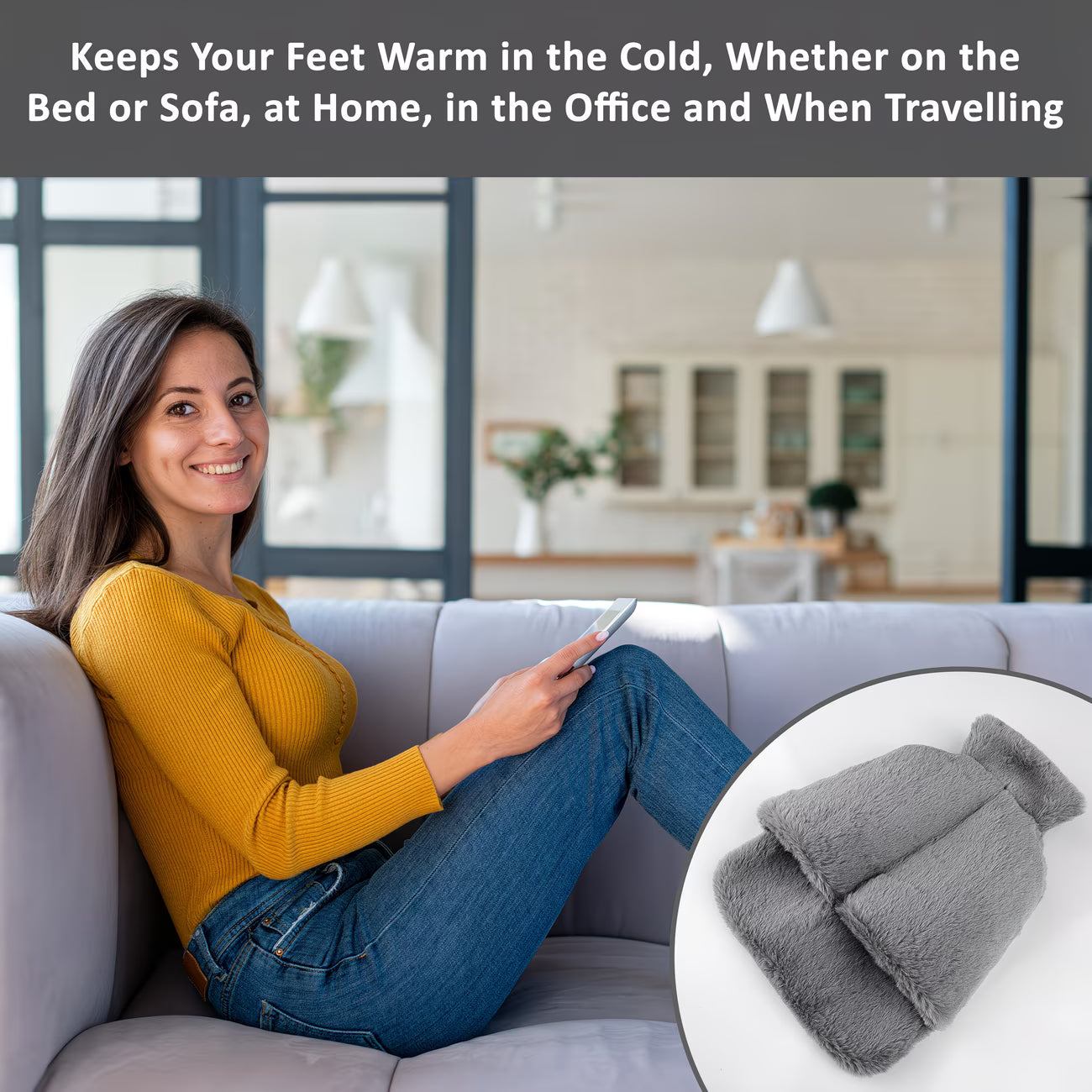 Hot Water Bottle Foot Warmer Slippers 2L – Plush Covered Heated Feet Warmer for Winter Comfort-8