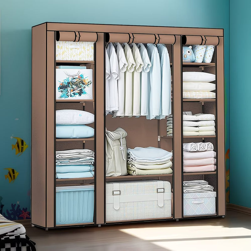 Fabric Canvas Wardrobe with Hanging Rail – Foldable Clothes Storage Cupboard for Bedroom-6