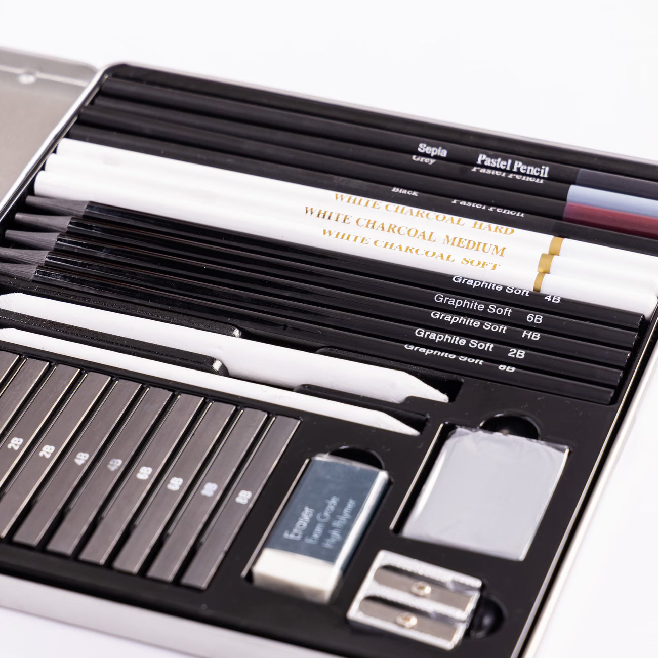 Evelay 28pcs Professional Drawing Pencil Set Sketching Art Kit with Charcoal Graphite Pastels & Tin Case-1