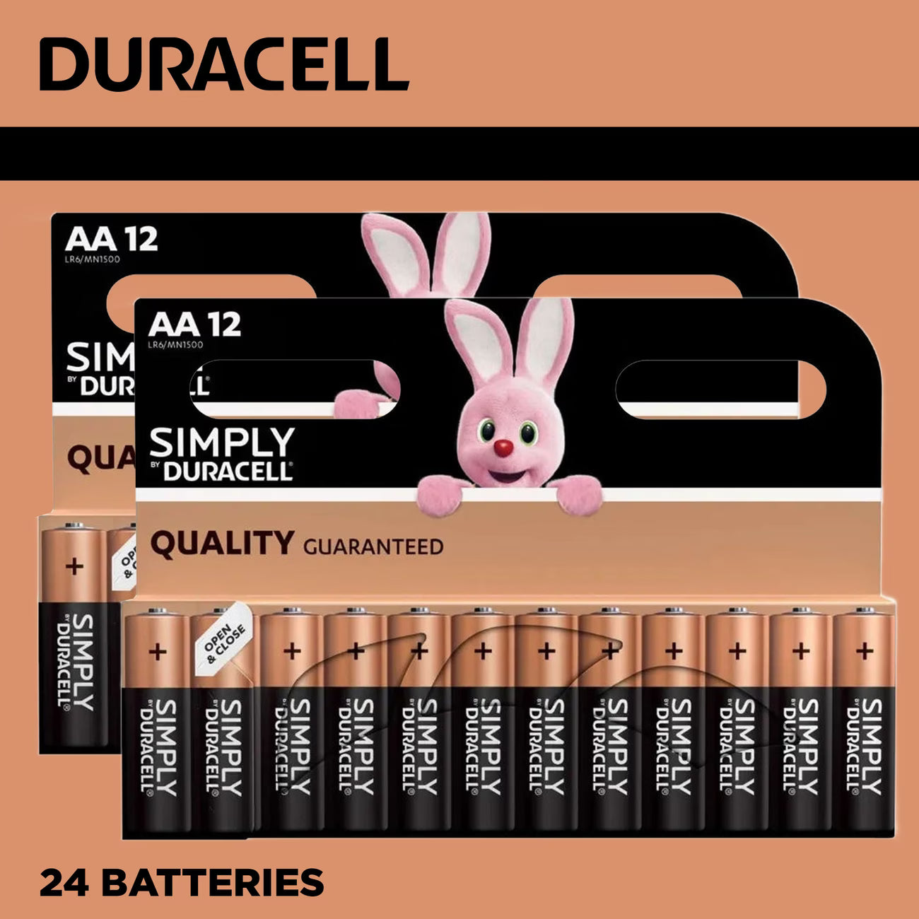 Duracell Simply AA Batteries 24 Pack Alkaline 1.5V Long Lasting Power for Toys Remotes Clocks Devices