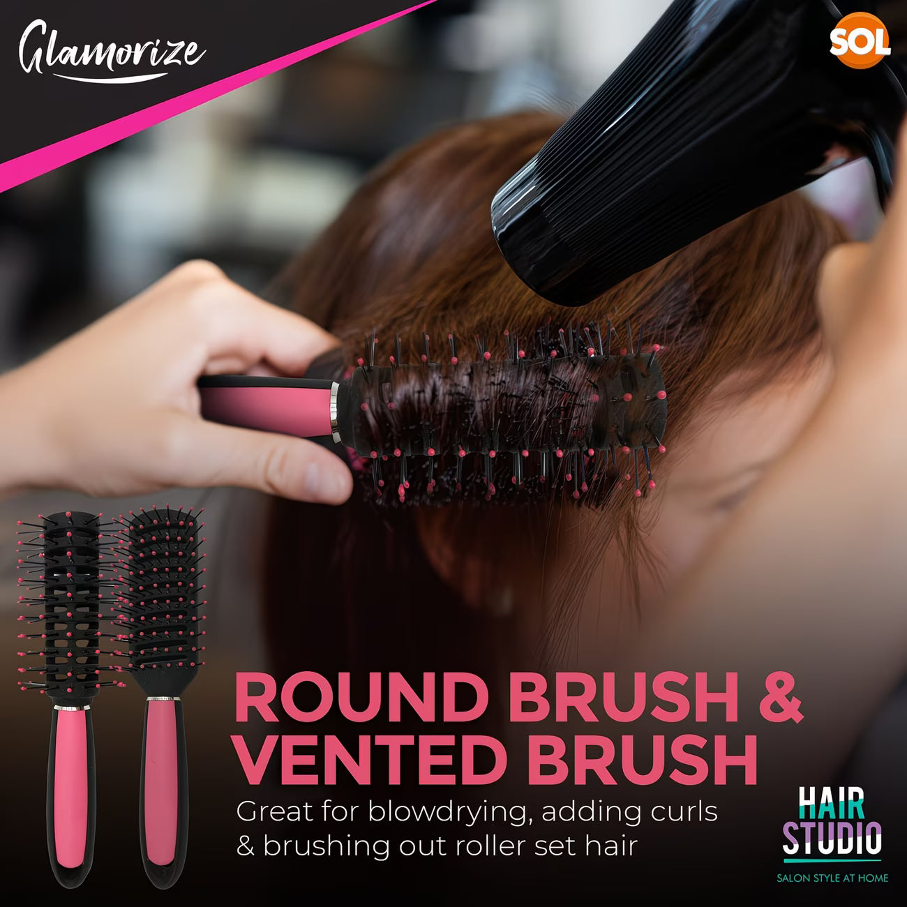 5 Pack Professional Hair Brush Set for Women – Paddle, Round, Vented & Styling Brushes Kit (Pink)-7