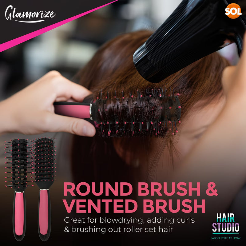 5 Pack Professional Hair Brush Set for Women – Paddle, Round, Vented & Styling Brushes Kit (Pink)-7