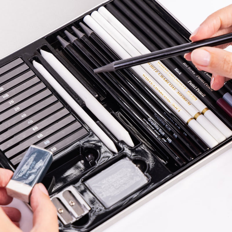 Evelay 28pcs Professional Drawing Pencil Set Sketching Art Kit with Charcoal Graphite Pastels & Tin Case-5