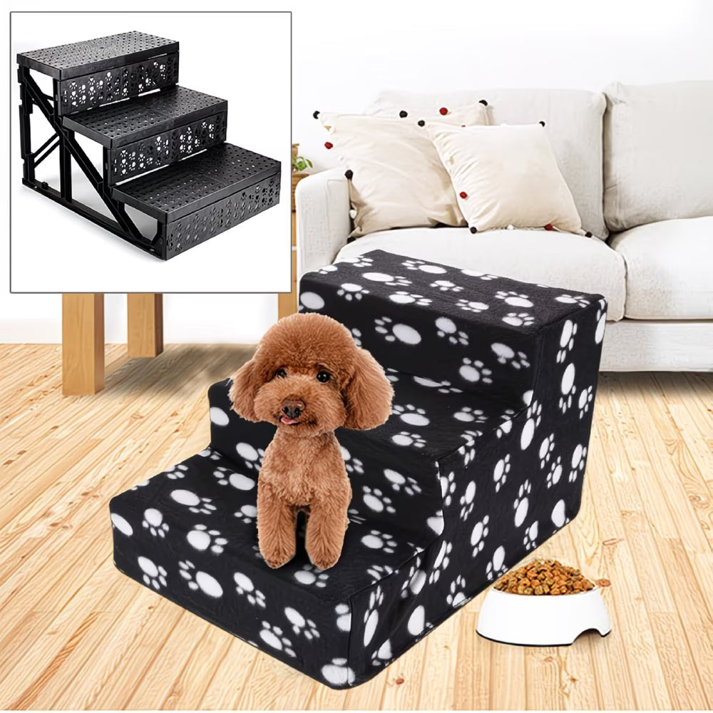 3-Step Dog Stairs for Bed – Non-Slip Pet Steps with Washable Plush Cover, Pet Ladder for Dogs & Cats-11