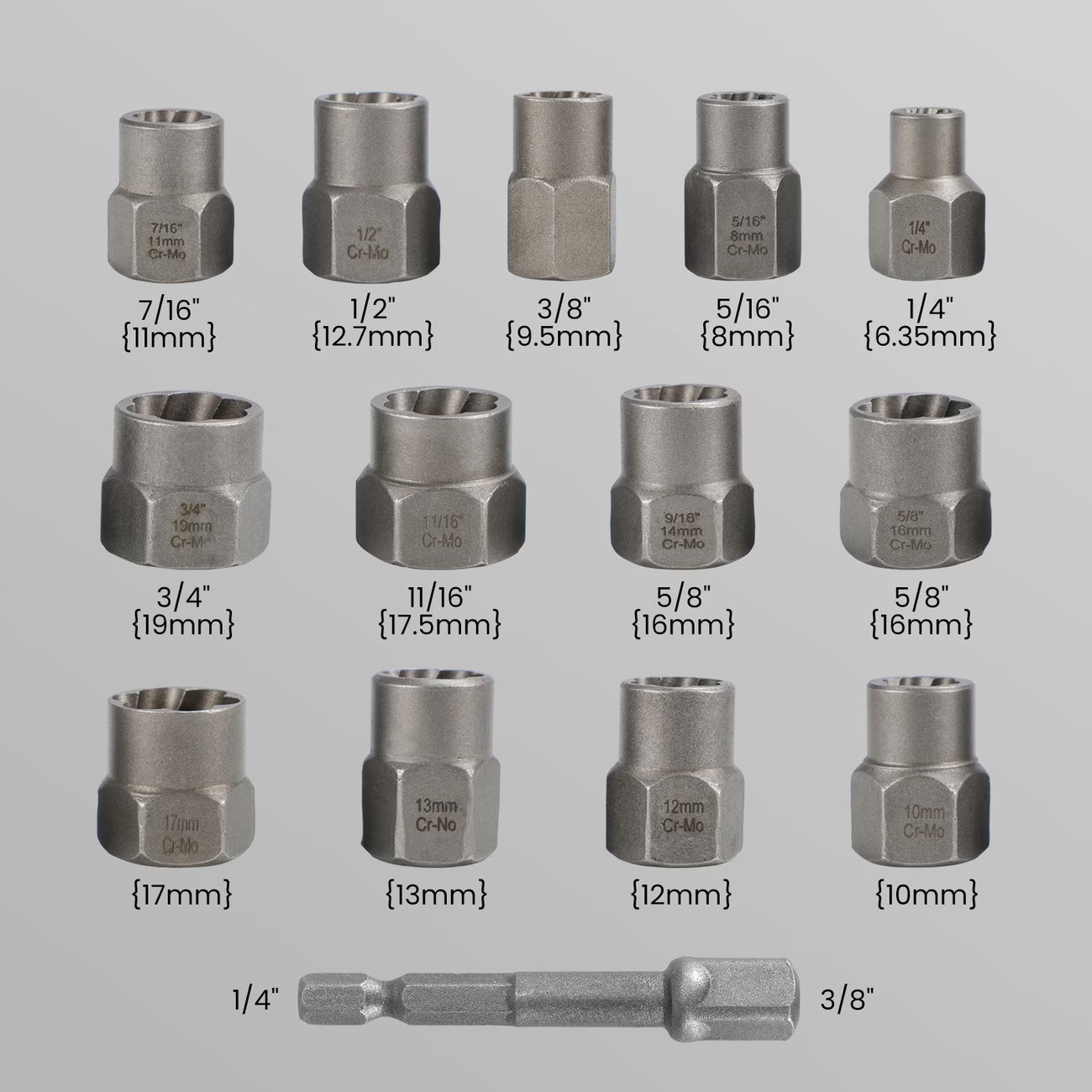 14 Piece Bolt Extractor Socket Set Heavy Duty Cr-Mo Steel Stripped Nut & Screw Remover Kit-4