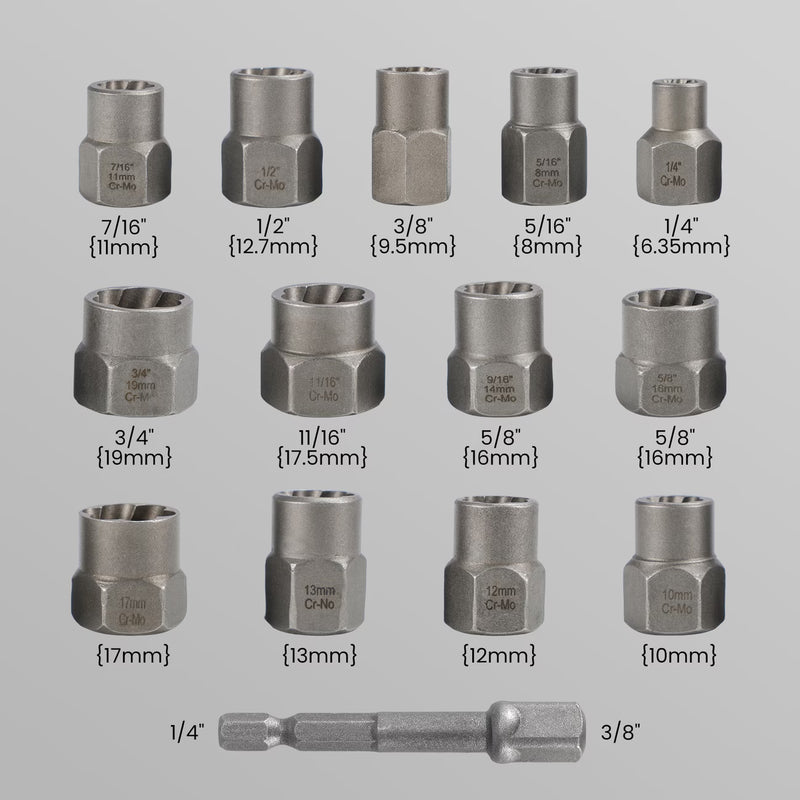14 Piece Bolt Extractor Socket Set Heavy Duty Cr-Mo Steel Stripped Nut & Screw Remover Kit-4