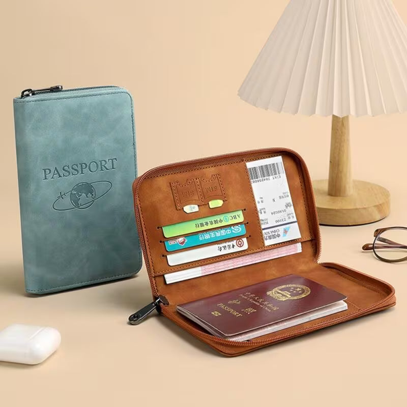 RFID Blocking Passport Holder Travel Wallet PU Leather Organizer for Cards Tickets ID-3
