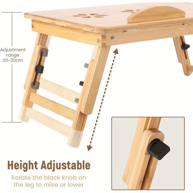Foldable Bamboo Laptop Bed Table with Drawer – Adjustable Portable Laptop Tray for Bed, Sofa & Breakfast Use (50x30cm)-5