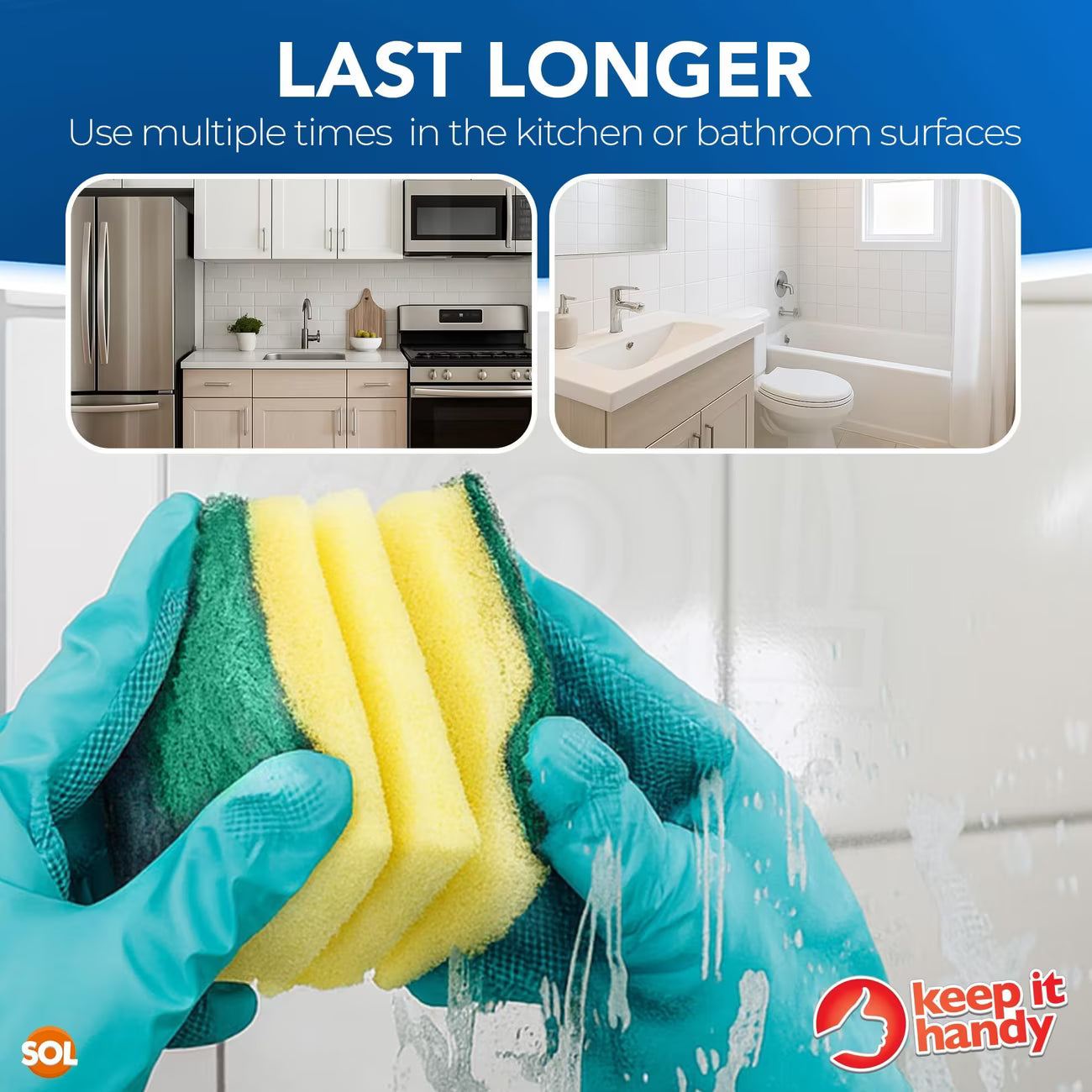 10 Pack Kitchen Scourers with Finger Grip – Non-Scratch Heavy Duty Cleaning Sponges for Dishes, Pots, Pans & Household Surfaces-4