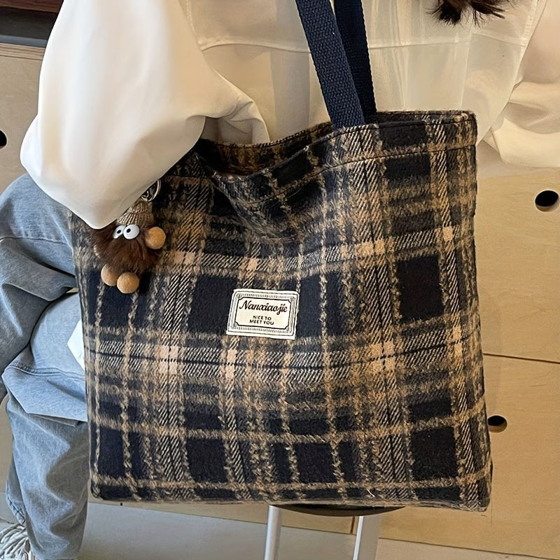 Women Tweed Tote Bag Large Capacity Shoulder Handbag for Work Travel Shopping-6