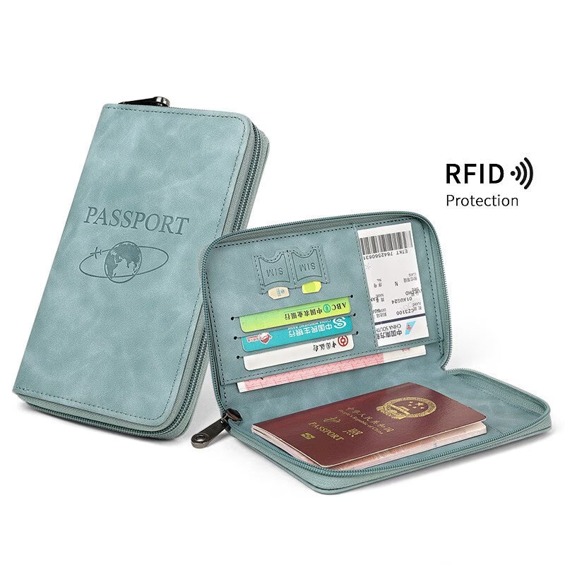 RFID Blocking Passport Holder Travel Wallet PU Leather Organizer for Cards Tickets ID