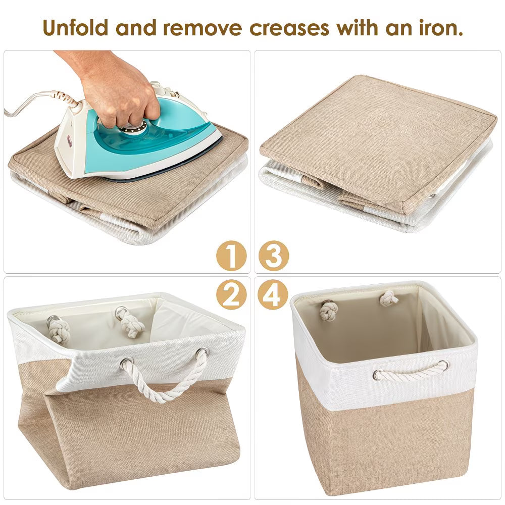 4x Collapsible Fabric Storage Baskets 33x33x38cm – Shelf & Wardrobe Organiser with Handles-7