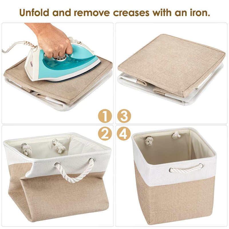 4x Collapsible Fabric Storage Baskets 33x33x38cm – Shelf & Wardrobe Organiser with Handles-7