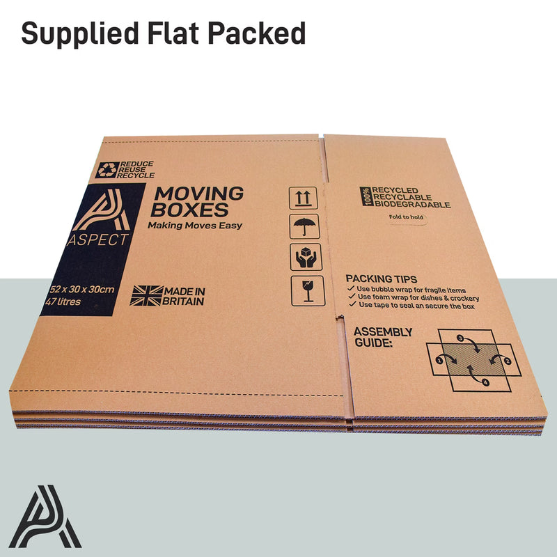10 Pack Medium Moving Boxes 47L – Cardboard Storage & Packing Boxes with Handles, Collapsible Flat Pack Design-6