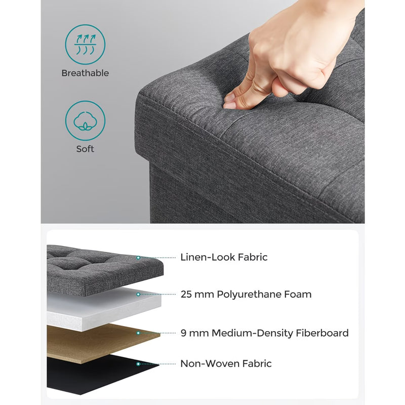 Foldable Storage Stool Bench with Padded Seat & Lid – 40L Heavy-Duty Ottoman Chest for Bedroom, Hallway & Living Room-6