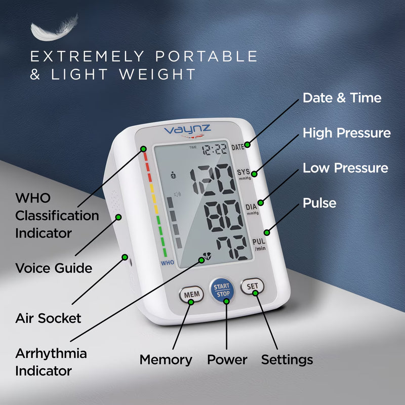 VAYNZ Smart Voice Blood Pressure Monitor Automatic Upper Arm BP Machine with Large Cuff & Memory-4