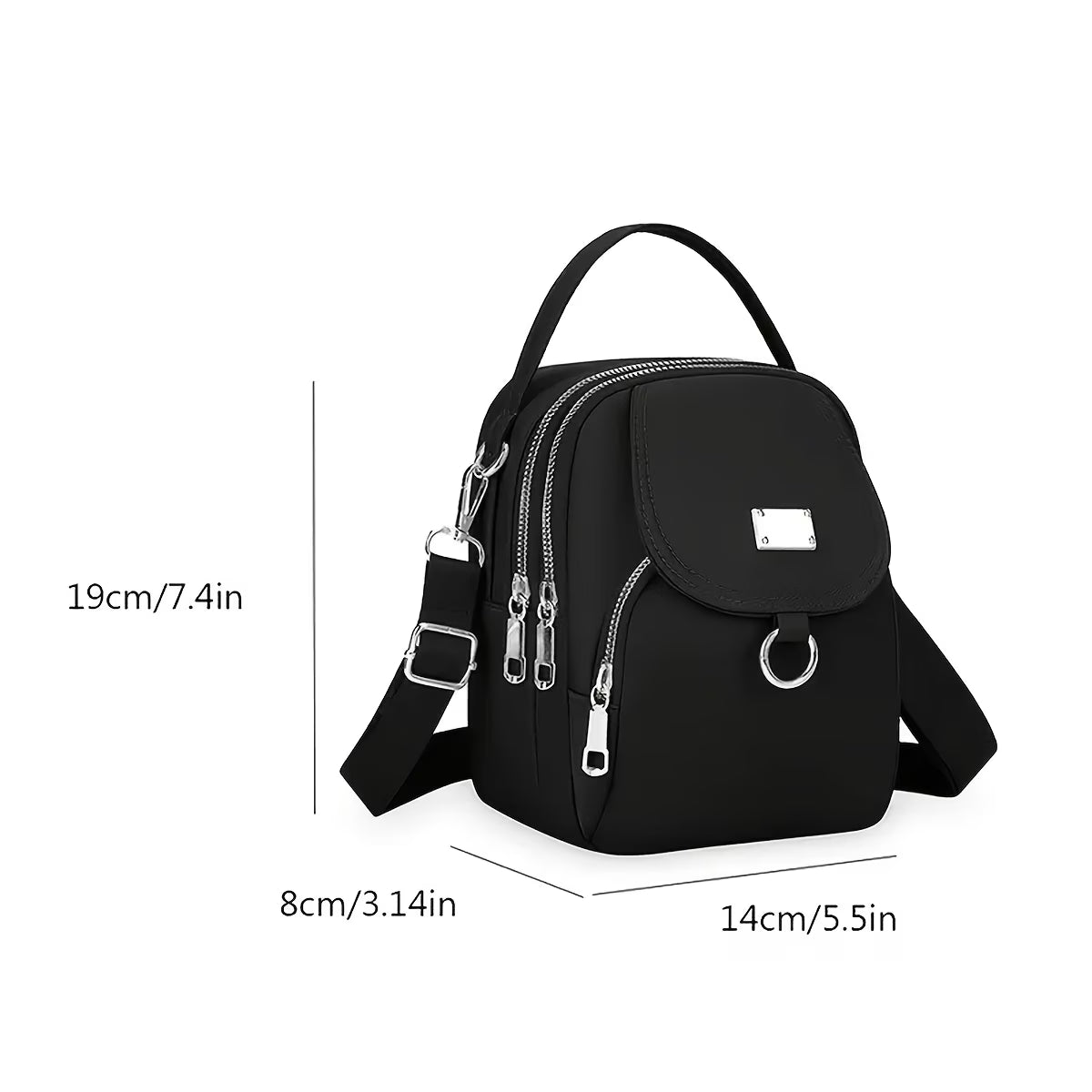 Multi-functional Small Square Oxford Cloth Crossbody Bag - Zipper Closure, Polyester Lining, Mixed Color Solid Pattern-3