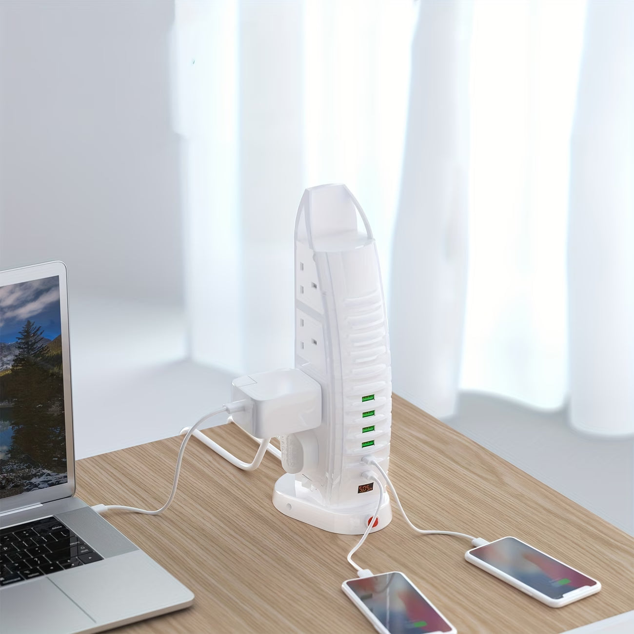 Tower Extension Lead 8 Way Sockets with 6 USB Ports 3.6A Vertical Power Strip 5m 3m 2m Cable TB01-9