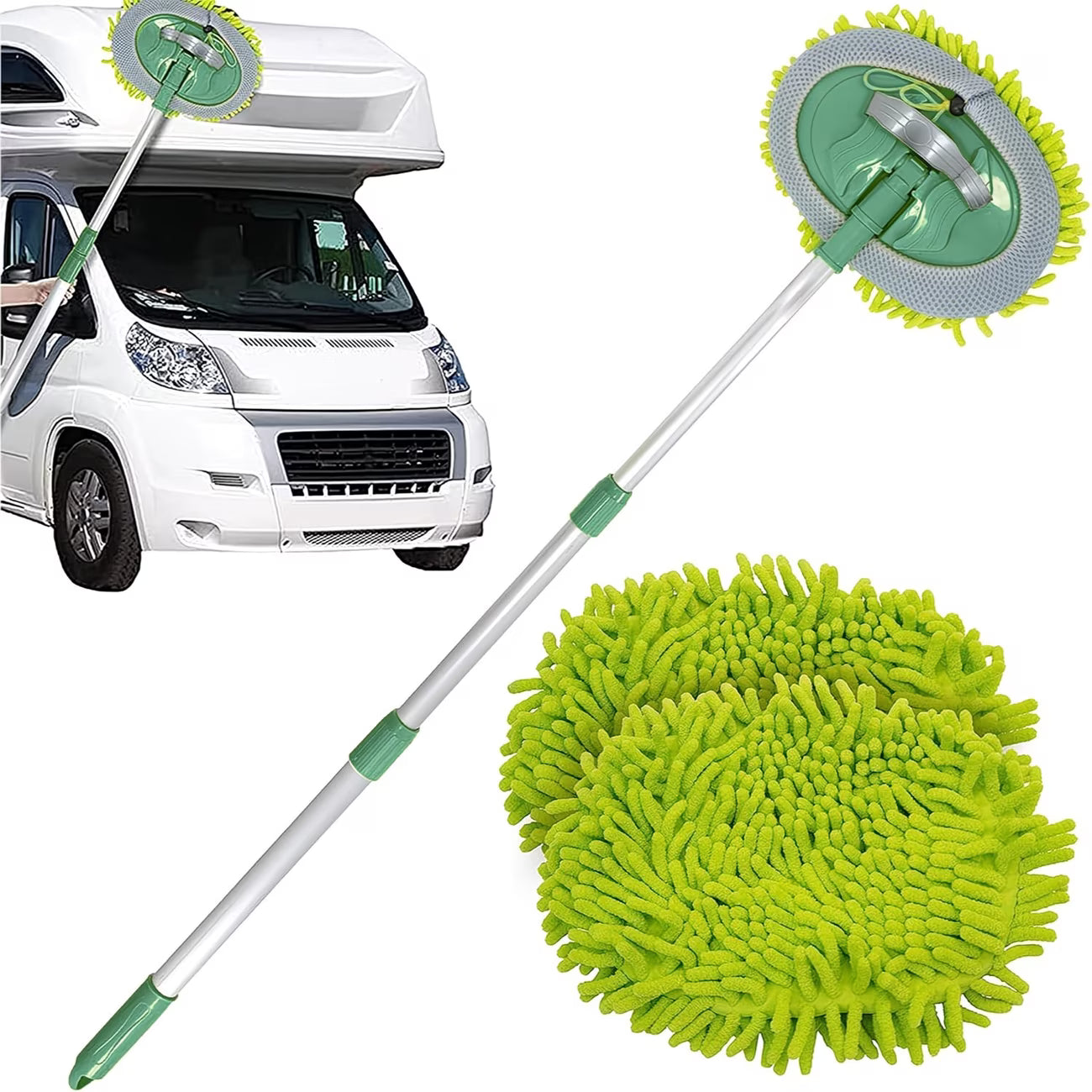 TANNESS Caravan Car Wash Mop Kit – Extendable Handle, Scratch-Free Microfibre Mop with 2 Heads-1
