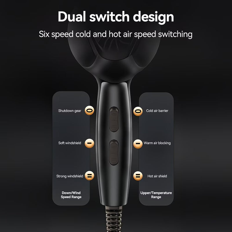 1800W Negative Ion Hair Dryer with Precise Heat Control & Detachable Nozzle – Quiet UK Plug Hairdryer (Black)-9