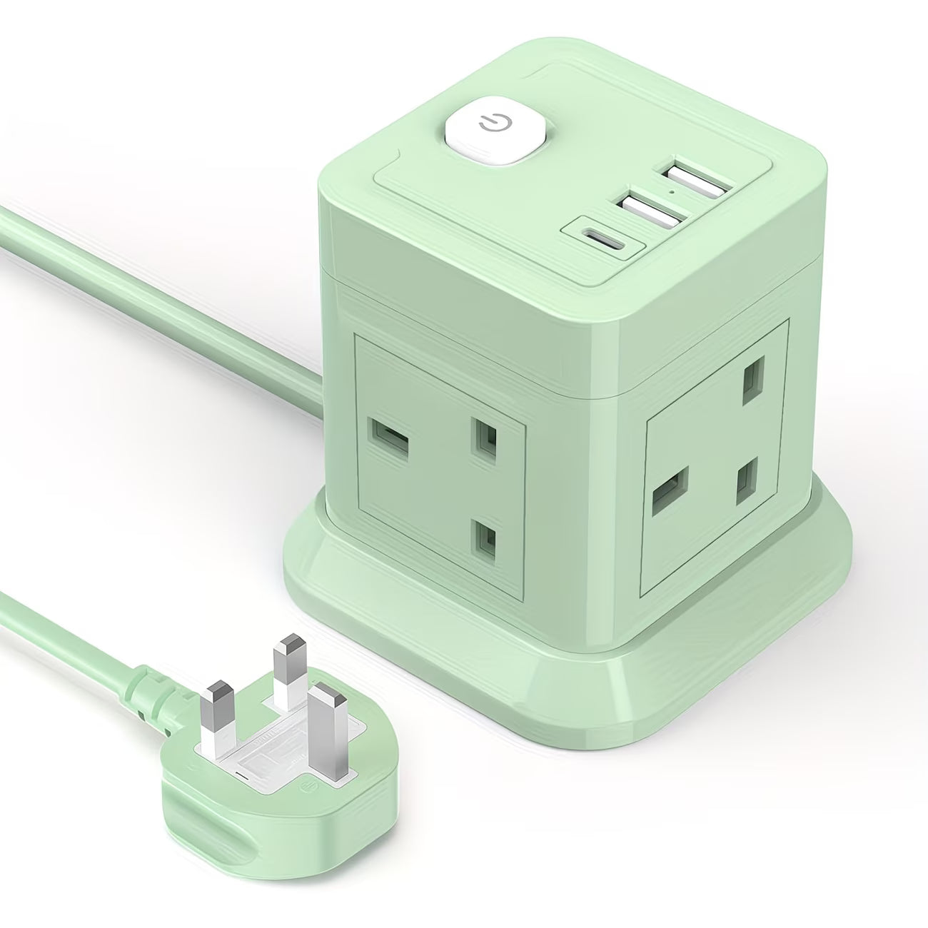 4-Way Power Strip with 3 USB Ports – Cube Extension Lead 5V/2.4A, Desktop Multi Plug Socket with 1.49m Cable for Home, Office & Dorm