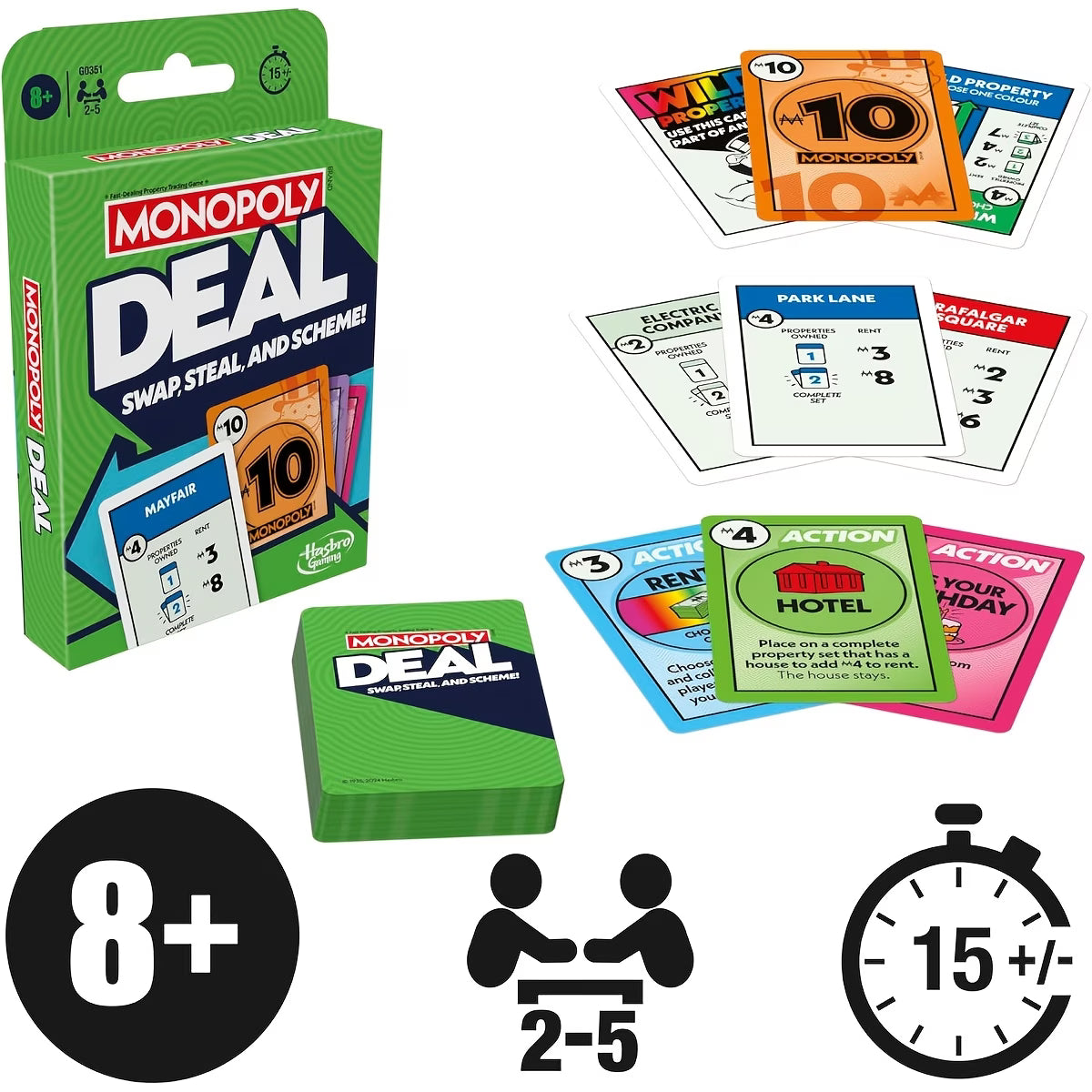 Monopoly Deal Card Game Family Strategy Game Portable Travel Card Game 110 Cards Age 8+