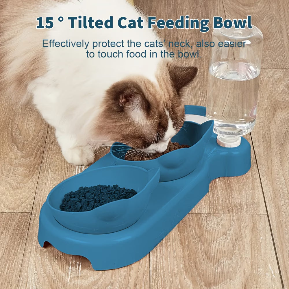 3-in-1 Raised Cat Bowl with Automatic Water Dispenser 500ml – Double Pet Food Bowls for Cats & Small Dogs-6