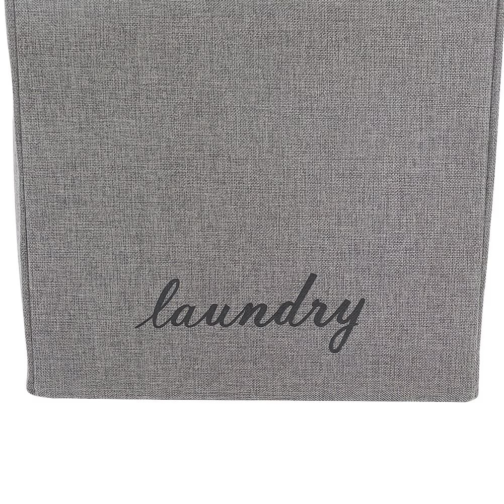 Large Fabric Laundry Basket with Lid – Grey Linen Storage Hamper with Handles-10