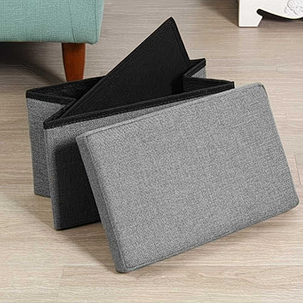 Folding Storage Footstool Ottoman with Lid – Multifunctional Seat & Shoe Bench Storage Box for Bedroom, Hallway & Living Room-5