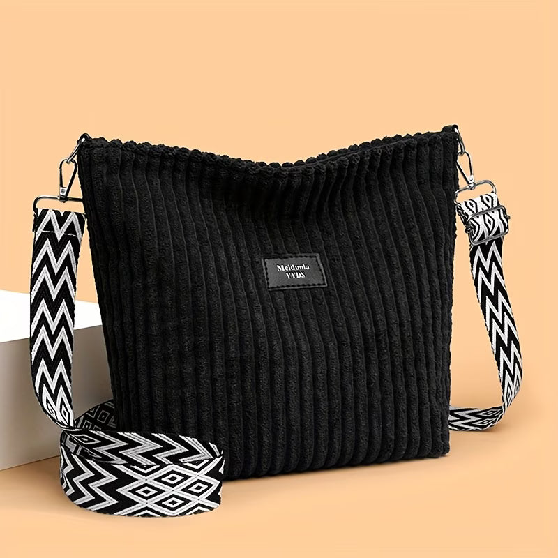 Women’s Corduroy Shoulder Bag – Boho Wide Strap Crossbody Tote for Travel & Daily Use-9