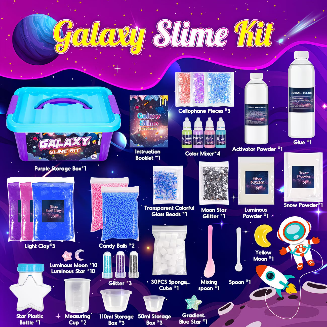 Galaxy Slime Making Kit for Kids – DIY Fluffy Slime Art & Craft Toy for Girls & Boys Ages 6–12-2