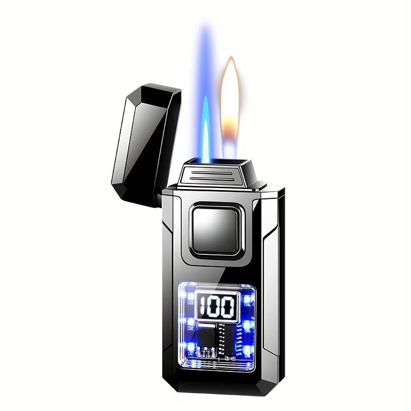 Smart Dual Flame Butane Lighter – Voice & Gravity Ignition, Windproof Torch Lighter with Battery Indicator & LED Lights (No Gas Included)-9