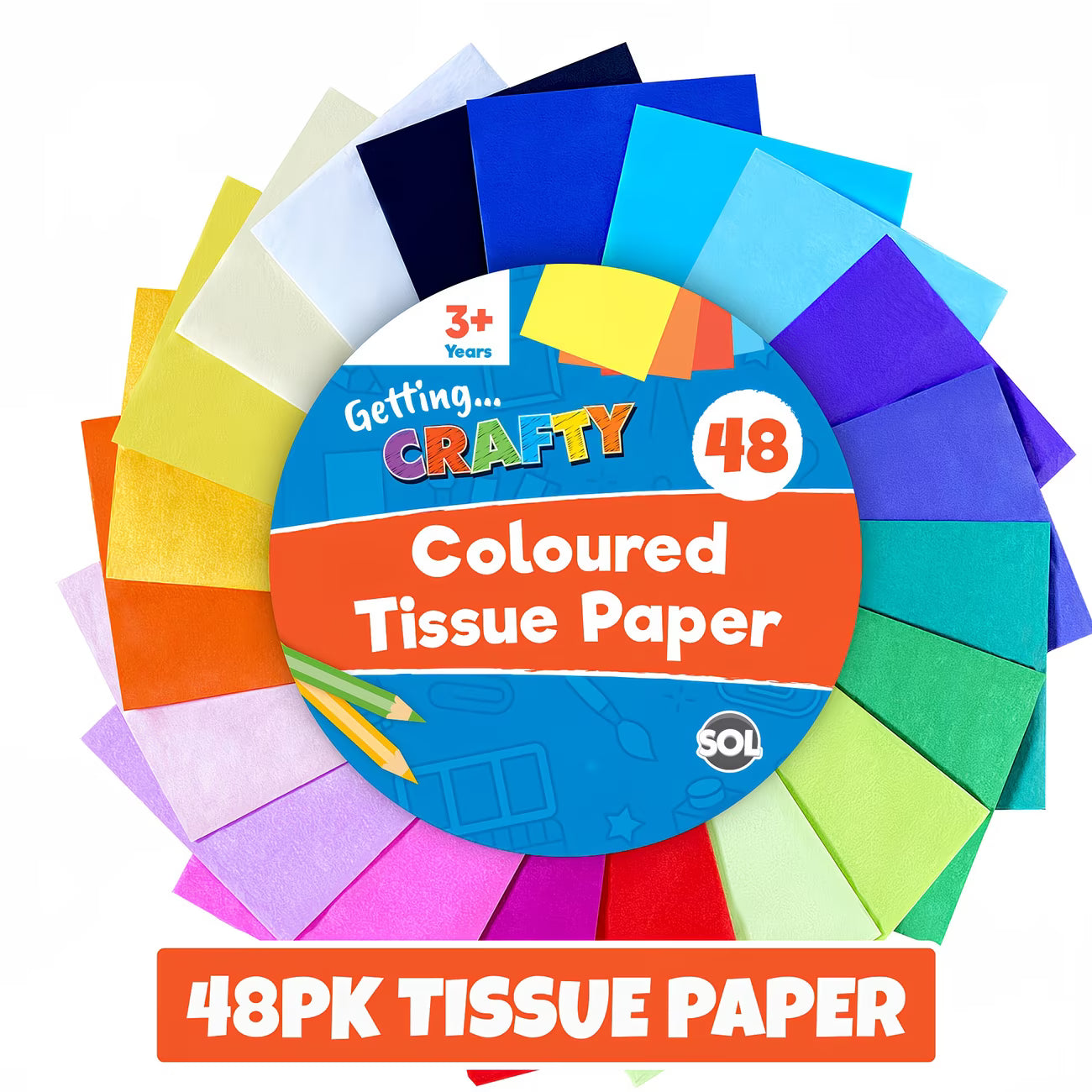 48/96 Pack Coloured Tissue Paper Sheets – 20 Assorted Colours Gift Wrap & Craft Paper 50×35cm