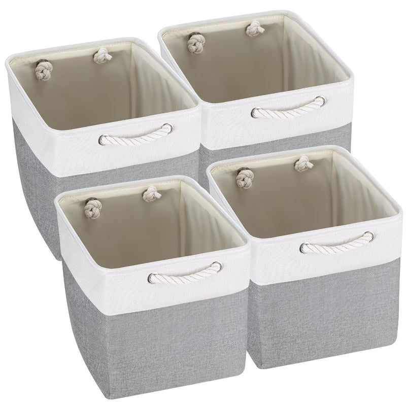4x Collapsible Fabric Storage Baskets 33x33x38cm – Shelf & Wardrobe Organiser with Handles-19