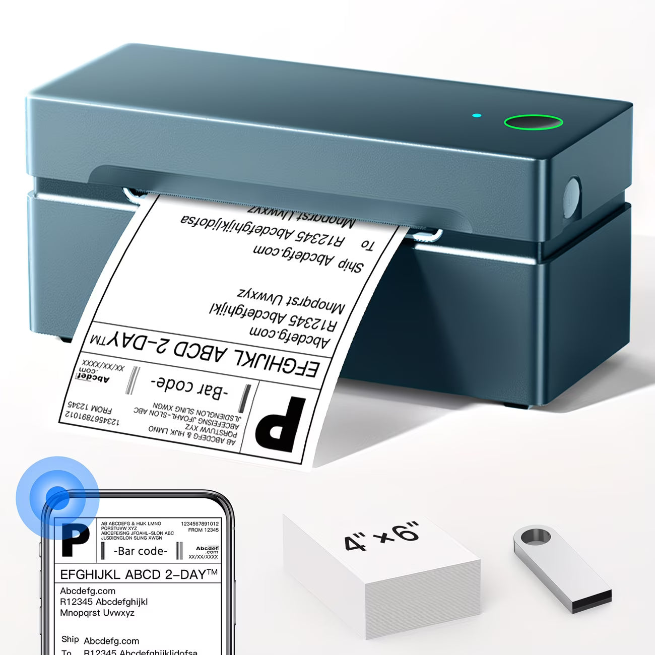 PL80EB Thermal Shipping Label Printer – Compact Inkless Label Printer for 10×15cm (4×6) Labels, Mobile & PC Compatible for Small Business & Home