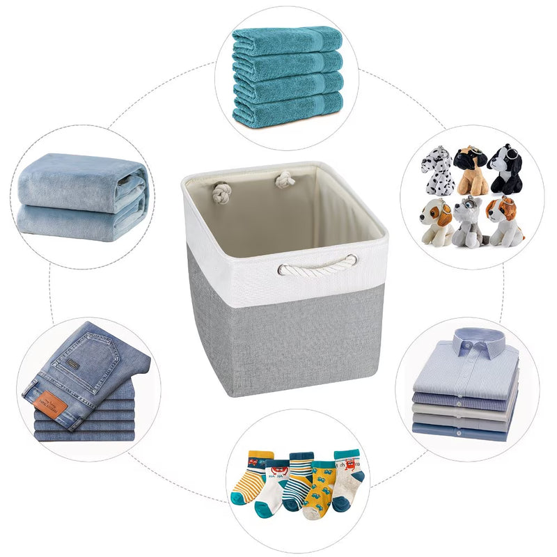 4x Collapsible Fabric Storage Baskets 33x33x38cm – Shelf & Wardrobe Organiser with Handles-18