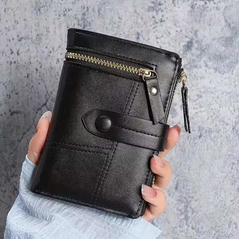Women’s Black PU Leather Zip Clutch Wallet – 8 Card Slots, Coin Purse & ID Holder (15x10cm)-3