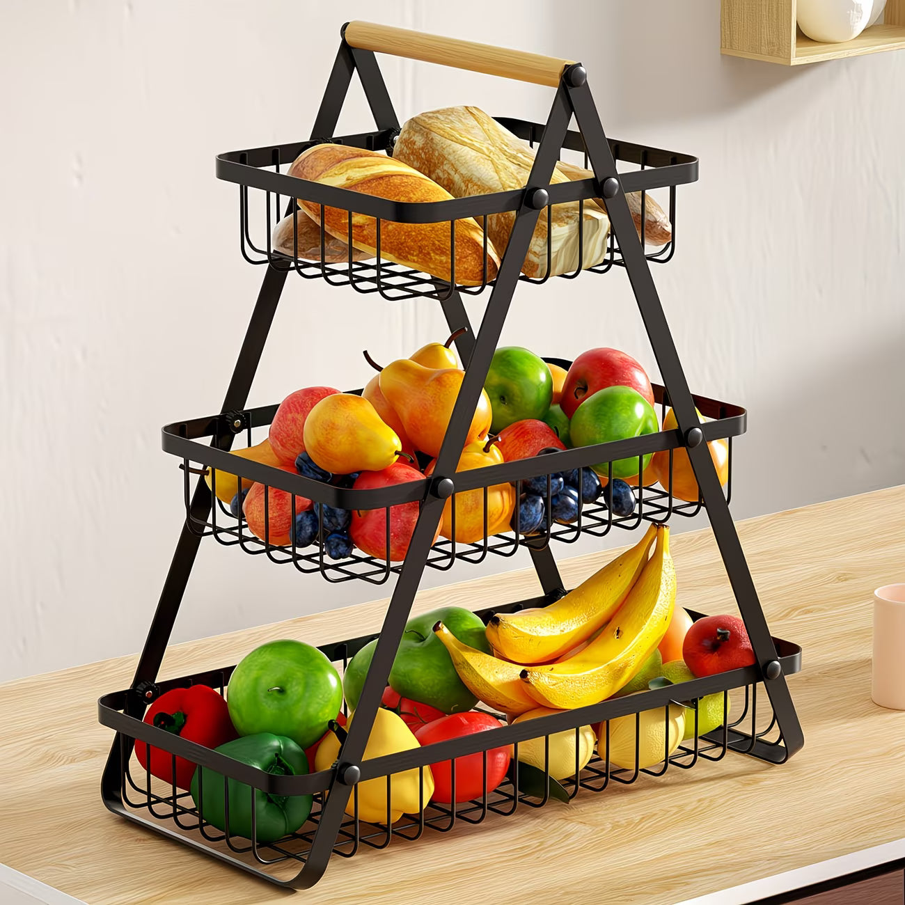 3-Tier Detachable Metal Storage Basket – Rust-Resistant Kitchen Fruit & Vegetable Organizer Rack-10