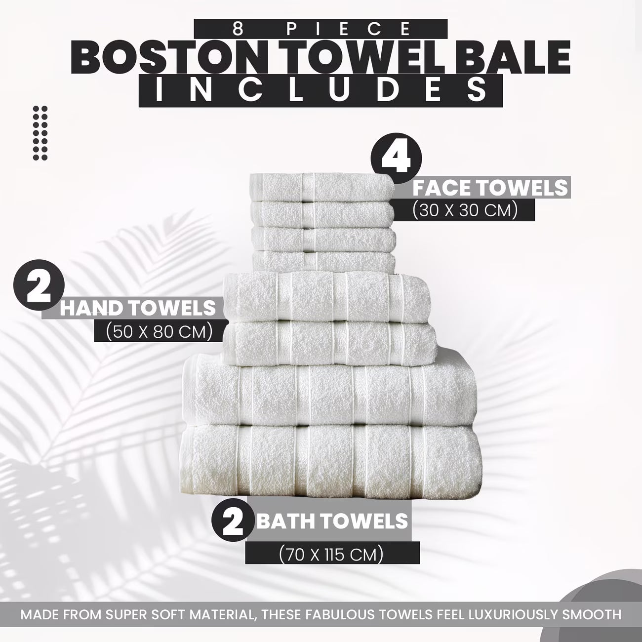 Cotton Towel Set 8-Piece – Quick Drying & Highly Absorbent, Face Hand & Bath Towels, Boston Design, Machine Washable-17