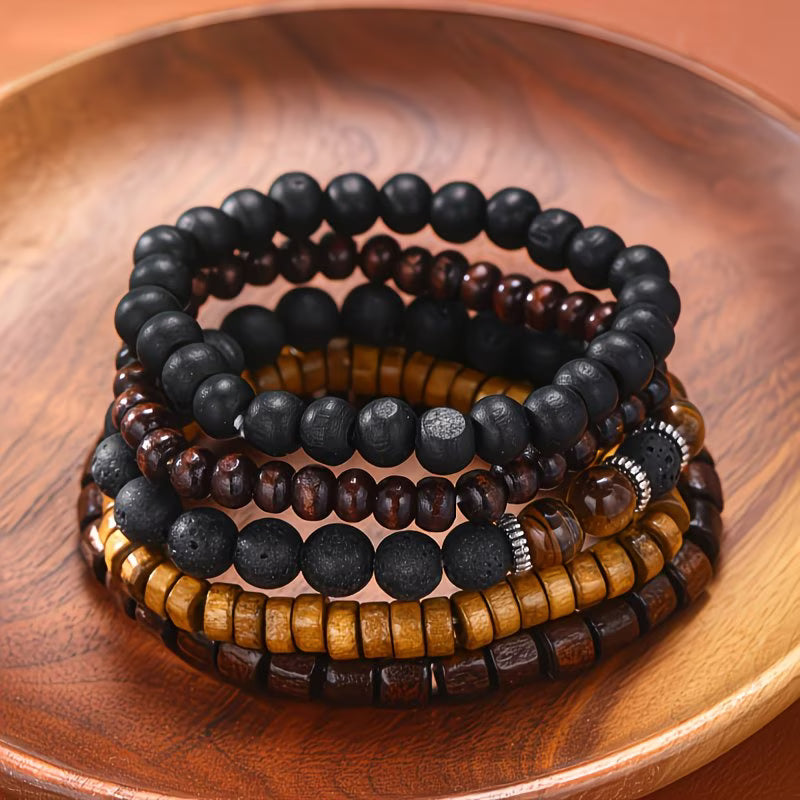 12PCS Men’s Bohemian Bracelet Set – Vintage Faux Leather & Tiger Eye Beaded Stackable Bracelets, Trendy Boho Jewelry-3