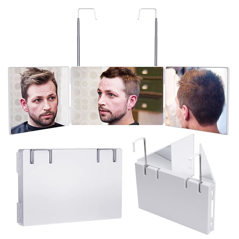 3 Way Rotating Folding Mirror for Self Haircut – Adjustable Trifold Vanity Mirror with Hooks (Black/White)-4