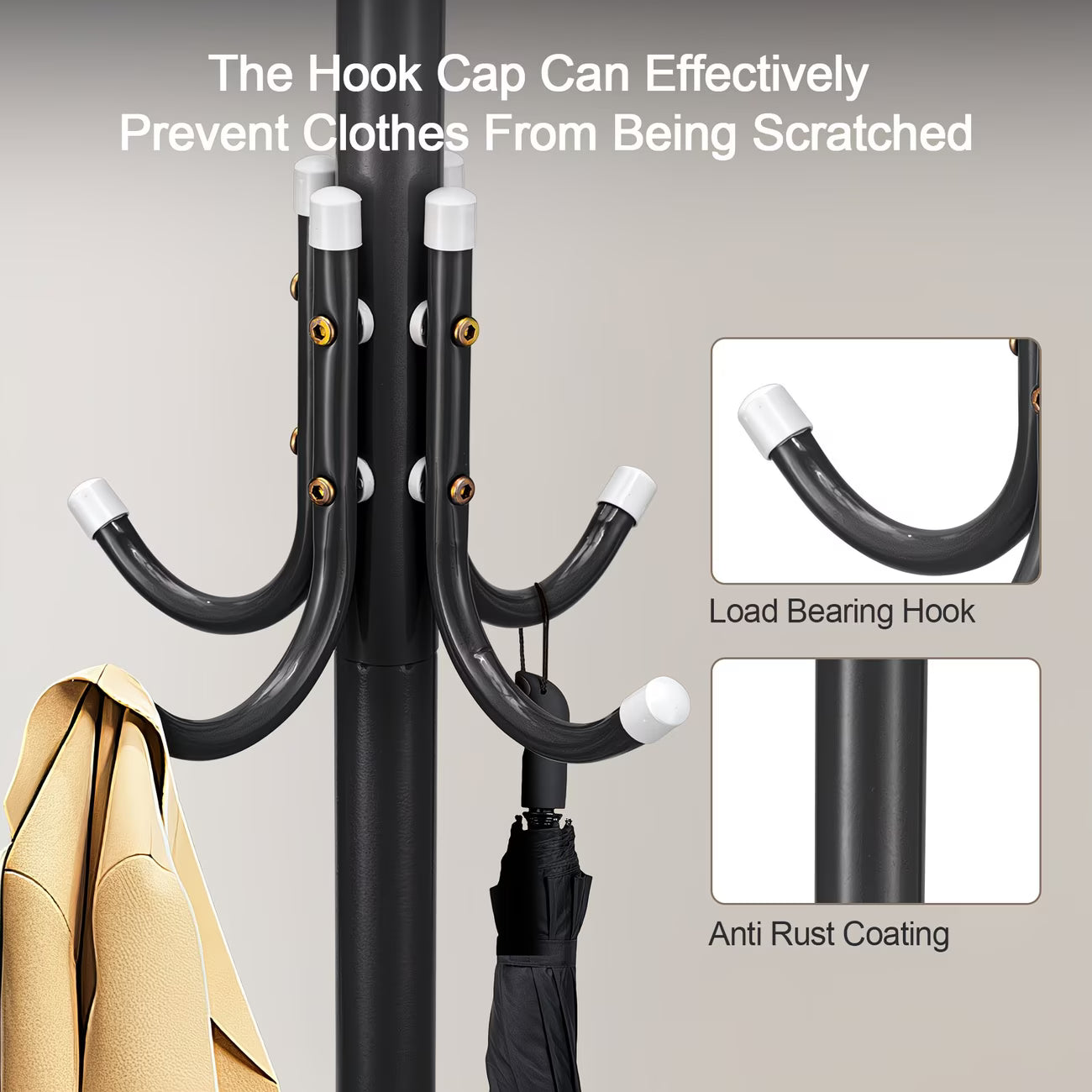 3-Tier Metal Coat Rack Stand 175cm Tall with 12 Hooks – Space-Saving Coat & Hat Tree for Hallway, Bedroom & Living Room-4