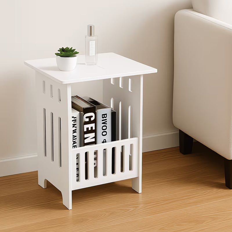 Small White Side Table with Storage Shelf – Modern End Table for Bedroom & Living Room-8