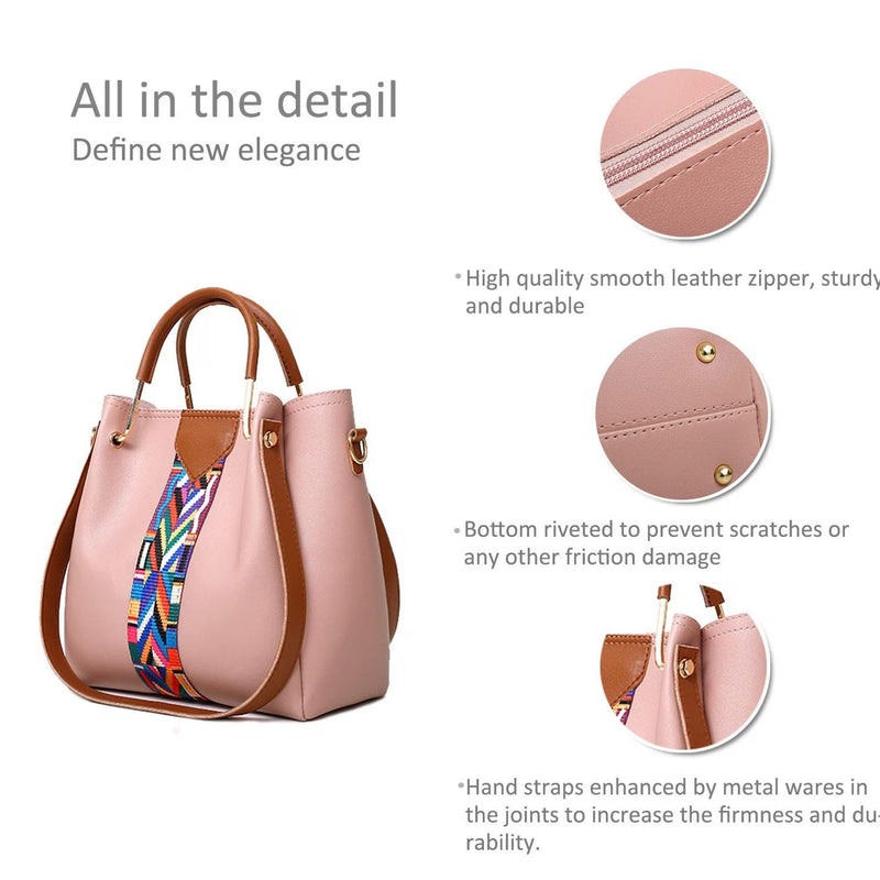 4 Piece Women Handbag Set Faux Leather Tote Shoulder Crossbody Bag Purse Wallet Card Holder-12
