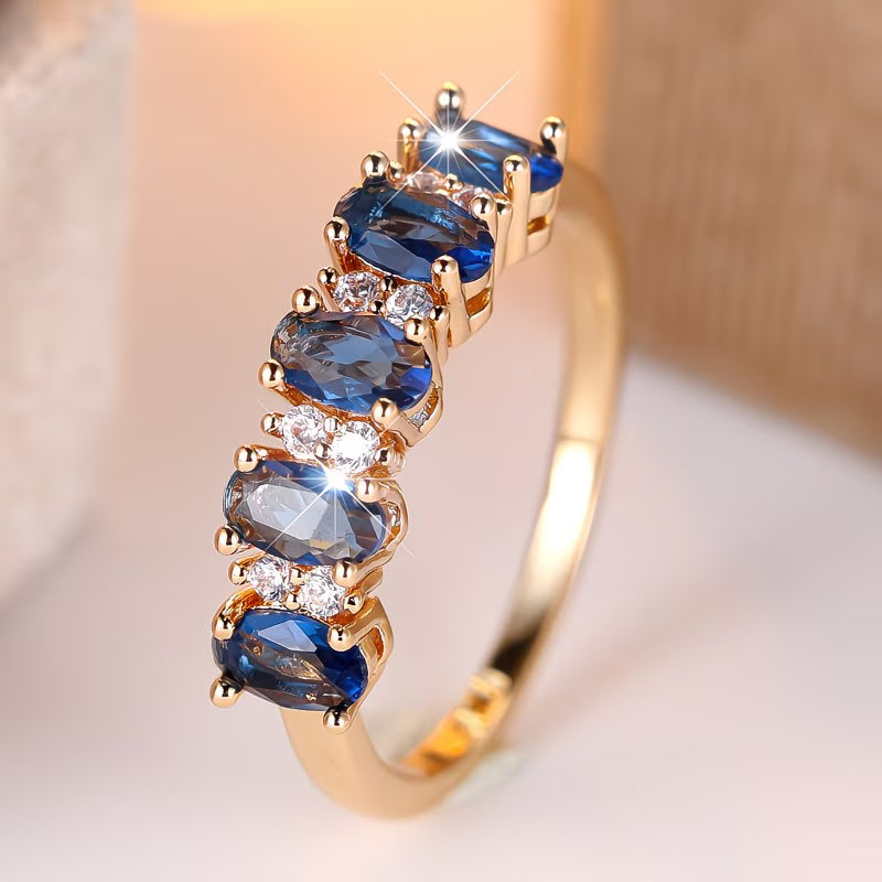 Elegant Oval Cut Blue Synthetic Zirconia Ring for Women – Luxury Statement Jewellery for Party & Daily Wear-1