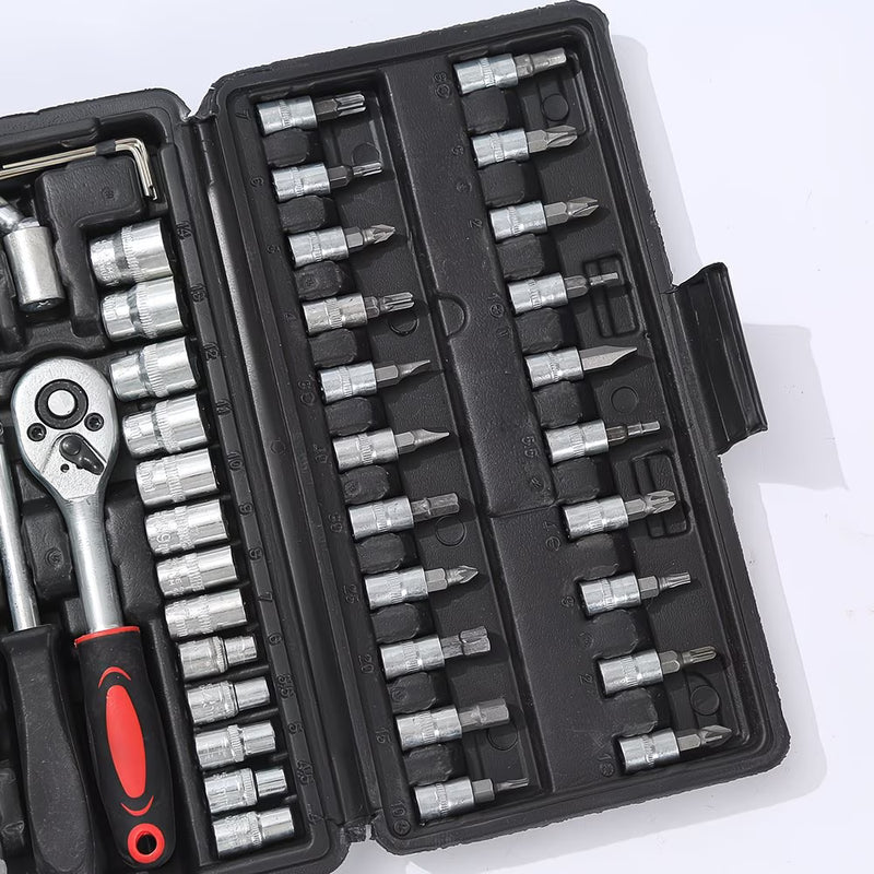 45pcs Socket Wrench Tool Set 1/4 Inch Drive – Stainless Steel Car & Motorcycle Repair Kit with Ratchet & Storage Case-8