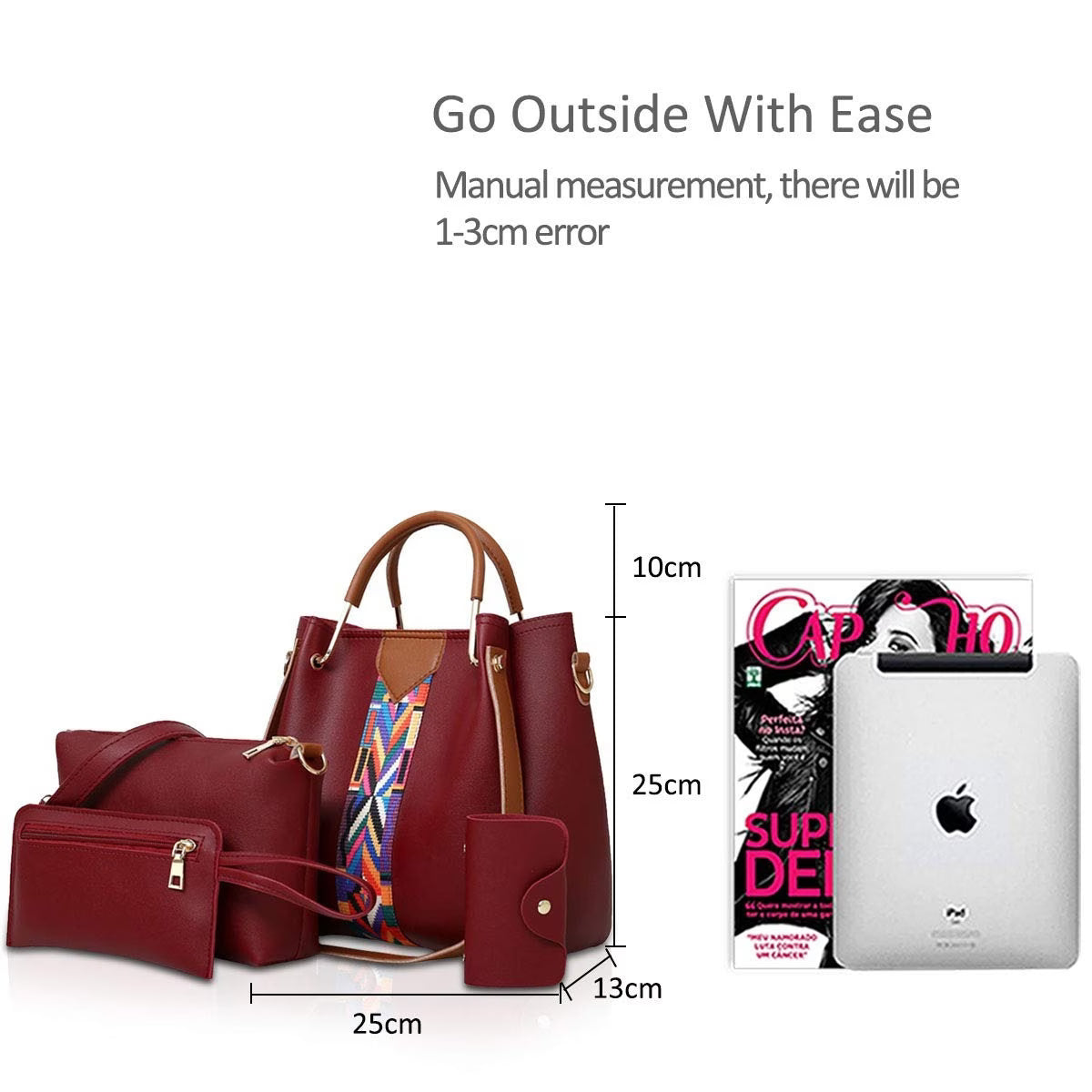 4 Piece Women Handbag Set Faux Leather Tote Shoulder Crossbody Bag Purse Wallet Card Holder-15